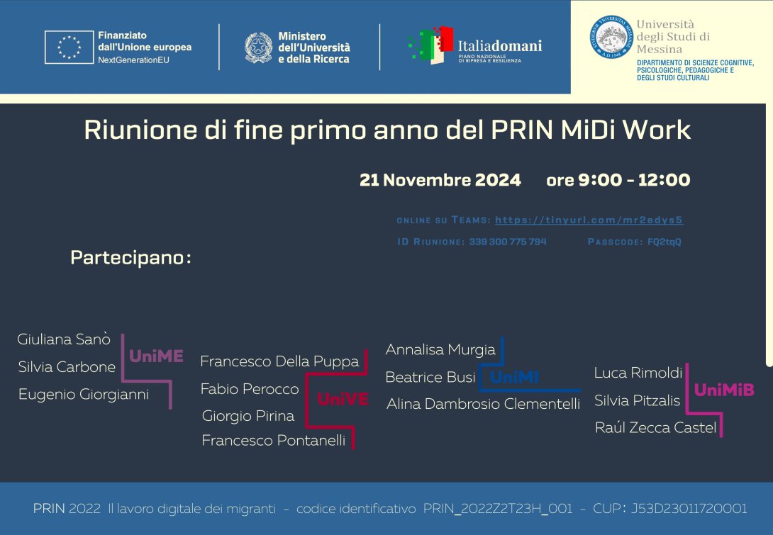 Locandina riunione fine primo anno PRIN MiDi Work